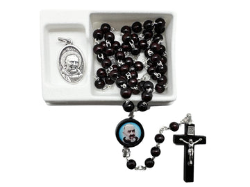 St. Padre Pio Wooden Rosary & Medal Set