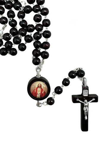 Wooden Rosary Round - Sacred Heart Of Jesus