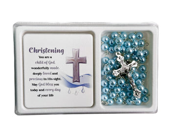 Christening Blue Rosary & Standing Plaque