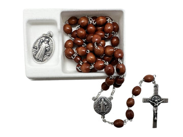 St. Benedict Wood Rosary & Medal Set - Brown