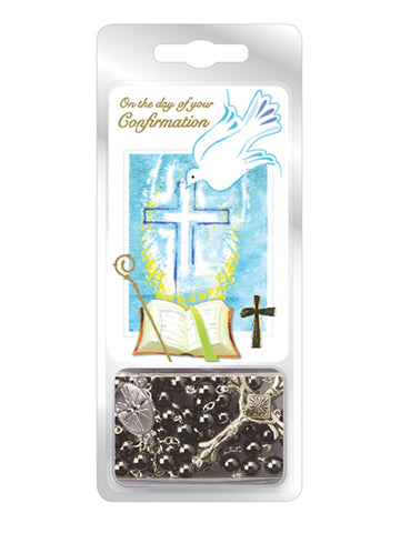 Confirmation Rosary With Card - Black Hematite