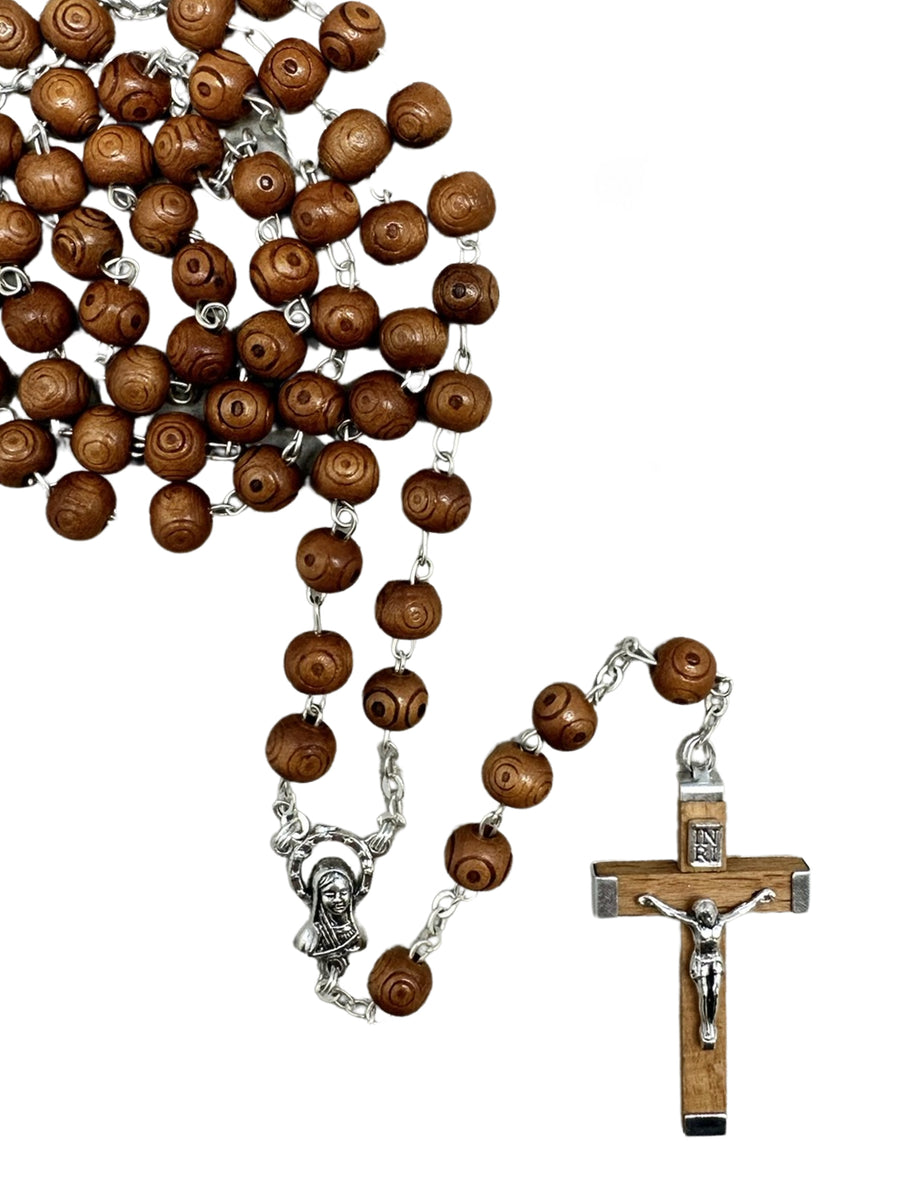 Wood Patterned Bead Rosary (8mm Bead) - Brown / Black