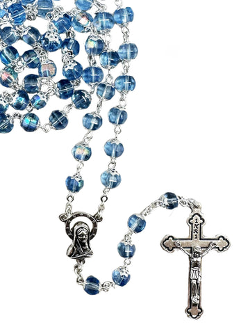 Crystal Rosary With Caps 7mm - Blue / Pink / Red / Black / Amethyst
