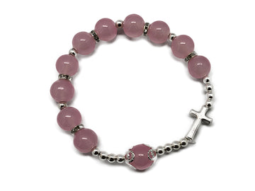Rosary Bracelet With Cross - Pink
