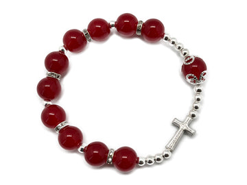 Rosary Bracelet With Cross - Red