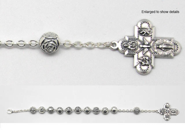 Metal Rose Shape Bead Rosary Bracelet - 220mm