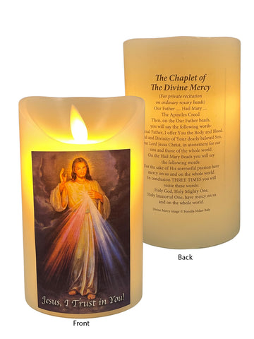 LED Wax Coated Vanilla Scented Candle - Divine Mercy
