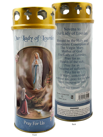 Devotional Candle With Gold Lid - OL Lourdes