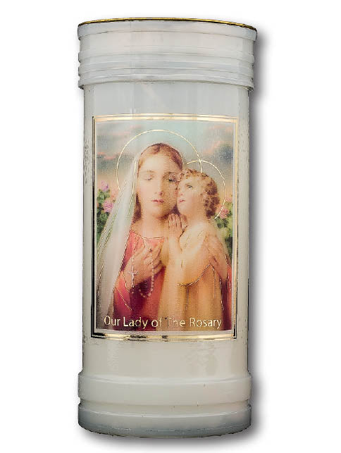 Our Lady Of The Rosary Devotional Gold Foiled Candle