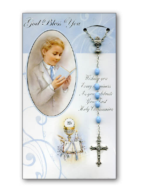 'God Bless You' Communion Card With Plastic Rosary - Girl / Boy
