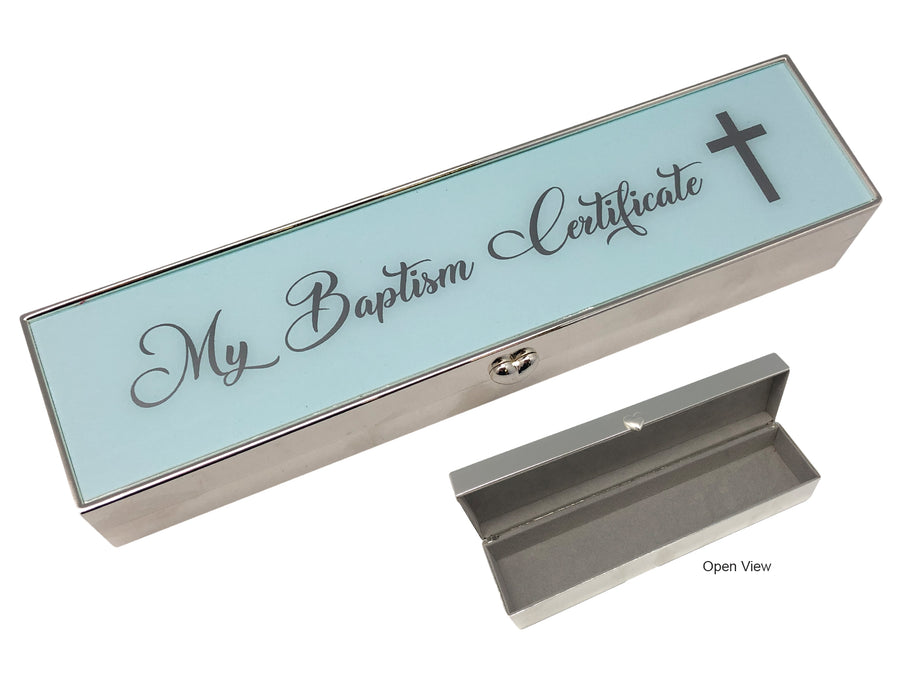 Baptism Metal Certificate Box - Pink / Blue