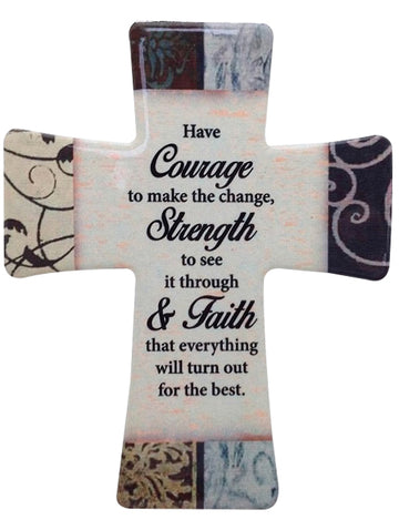 Porcelain Cross - Courage Strength Faith