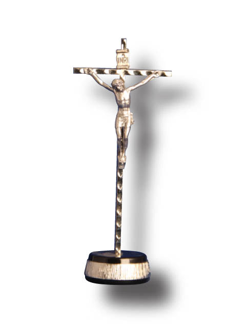 Small Standing Metal Crucifix with Plastic Base