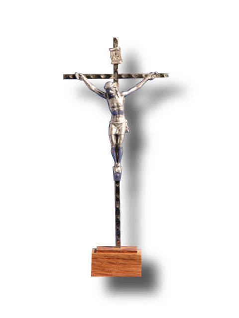 Standing Metal Crucifix with Wood Base - Medium