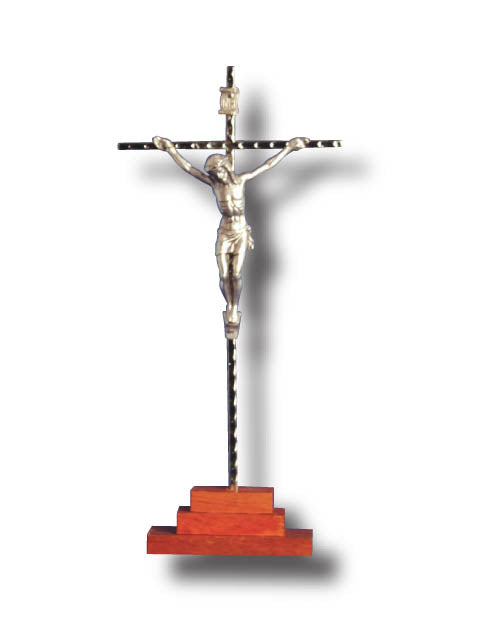 Standing Metal Crucifix with Wooden Base - Large