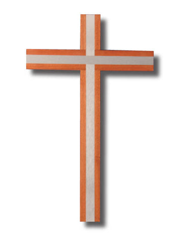 Wooden Wall Cross with Metal Inlay