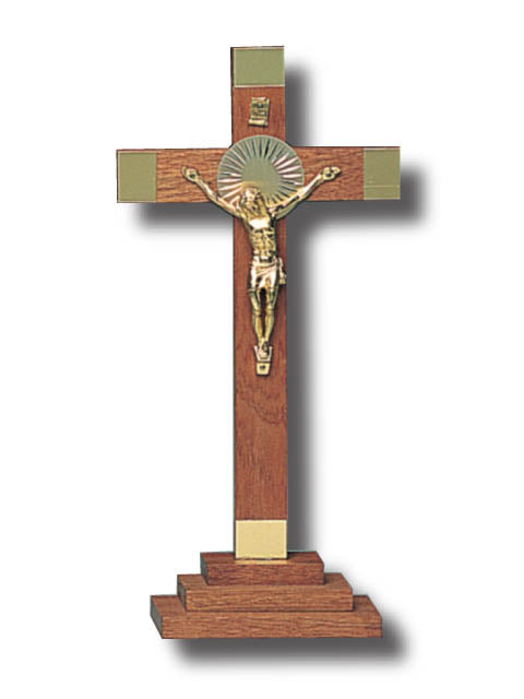 Wood & Gold Standing Crucifix