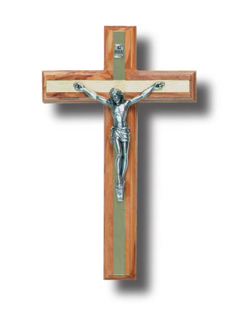 Olive Wood Crucifix with Gold Metal Inlay - Small / Medium / Large
