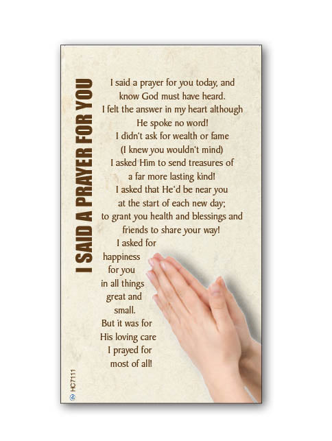 'I said a Prayer For You' Themed Holy Cards