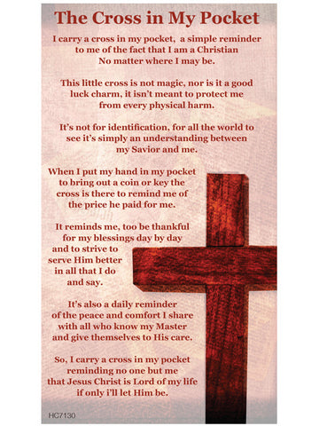 The Cross In My Pocket poem card with a RED & SILVER Pocket Cross