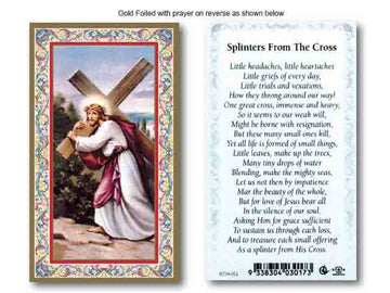 Gold Foiled Jesus Splinters From the Cross Holy Card