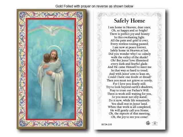 Gold Foiled Jesus Safely Home Heaven Holy Card