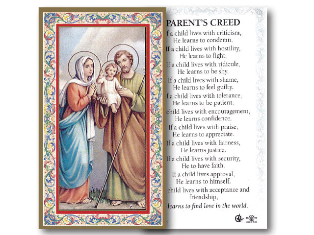 Parent's Creed Holy Card