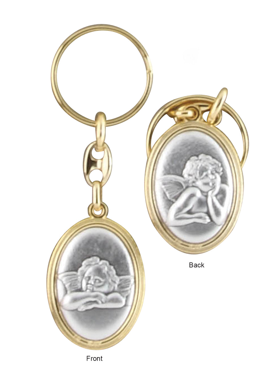Two Angels Keyring - Oval 2 Sided