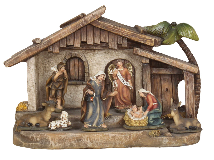 Resin Nativity Set 11 Pieces With Stable