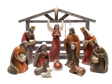 Nativity Set & Stable Coloured - 11 Pieces 210mm