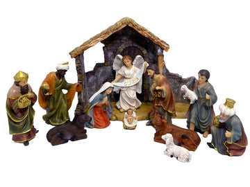 Nativity Set & Stable Coloured - 11 Pieces 125mm