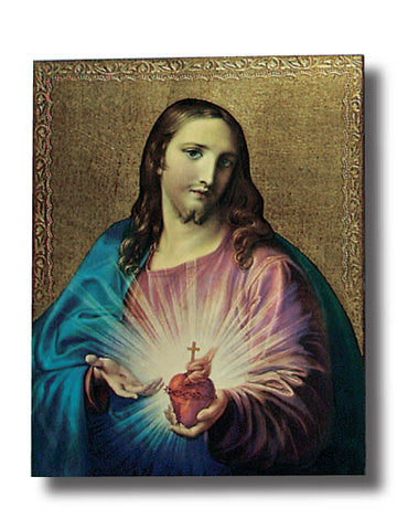 Sacred Heart Jesus Gold Foiled Wood Wall Plaque