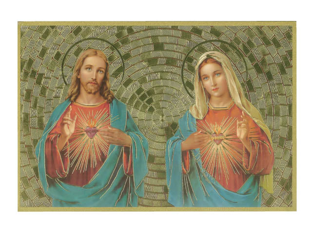 Sacred Heart Of Jesus & Sacred Heart Of Mary Embossed Gold Foiled Plaque