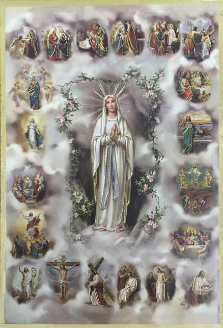 Our Lady Of Lourdes Mysteries Embossed Gold Foiled Plaque