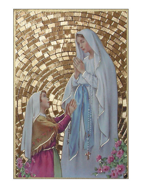 Our Lady Of Lourdes Embossed Gold Foiled Plaque