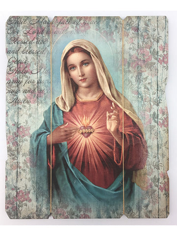 Sacred Heart Of Mary Vintage Saint Plaque