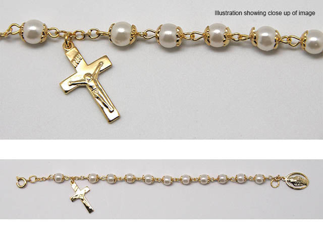 Gold Mother of Pearl Rosary Bracelet - 170mm