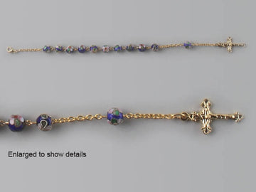 Ceramic Cloisonne Rosary Bracelet - White / Red / Blue / Pink - 225mm