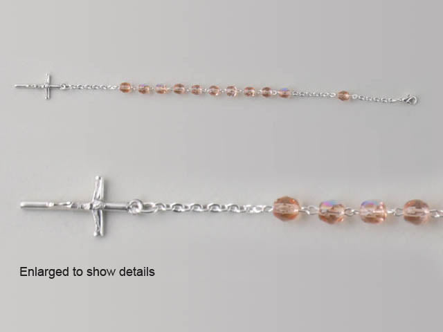 Glass Rosary Bracelet - Pink / Blue / Crystal - 220mm