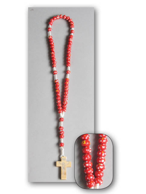 Wood Cord Rosary - Red / White