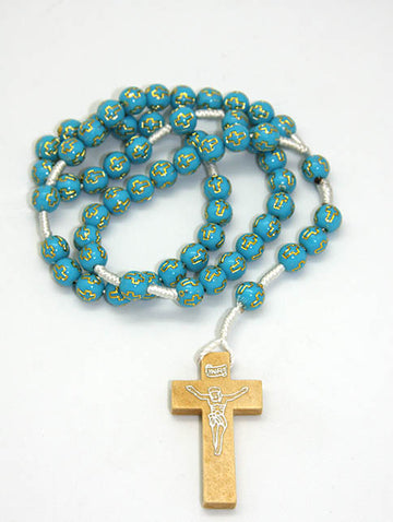 Wood Cord Rosary - Blue / Pink / White