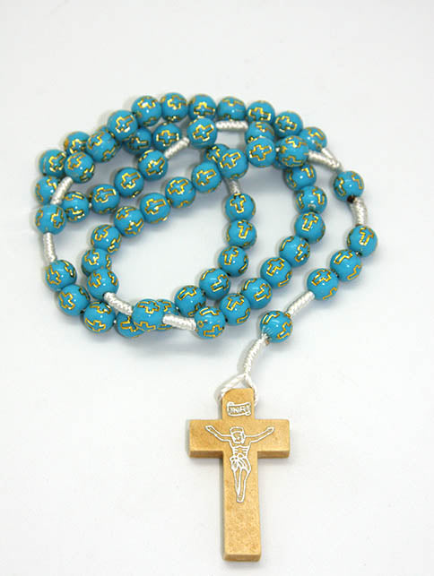 Wood Cord Rosary - Blue / Pink / White