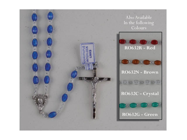 Clear Plastic Bead Rosary - Red / Brown / Crystal / Green / Blue