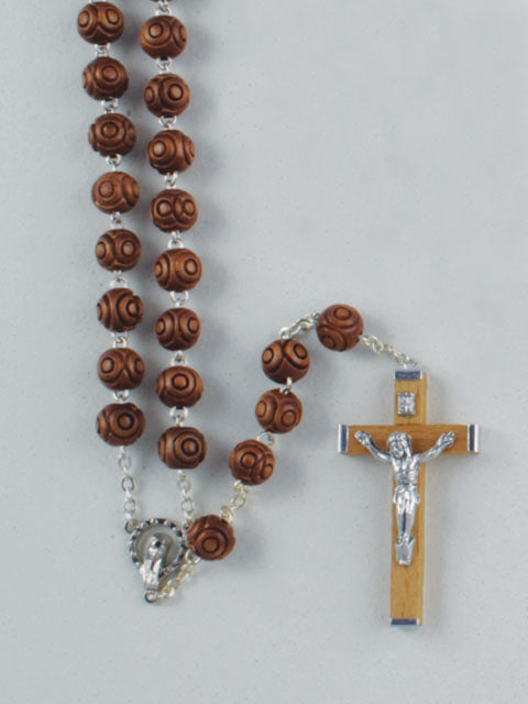 Wood Patterned Bead Rosary (10mm Bead) - Brown / Black