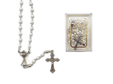 Plastic Communion Rosary - White