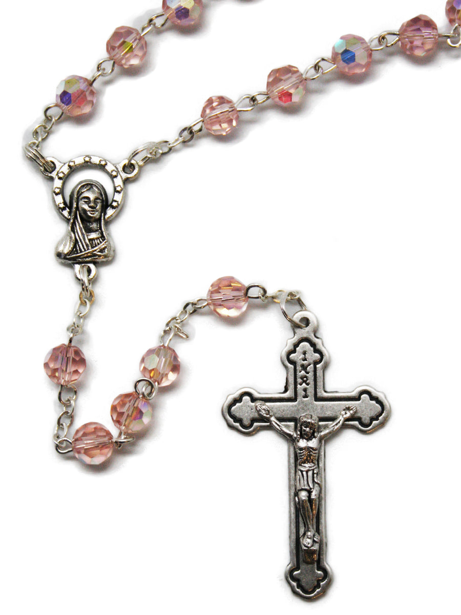 Tin Cut Crystal Rosary 6mm - Blue / Crystal / Black / Pink / Red / Sapphire