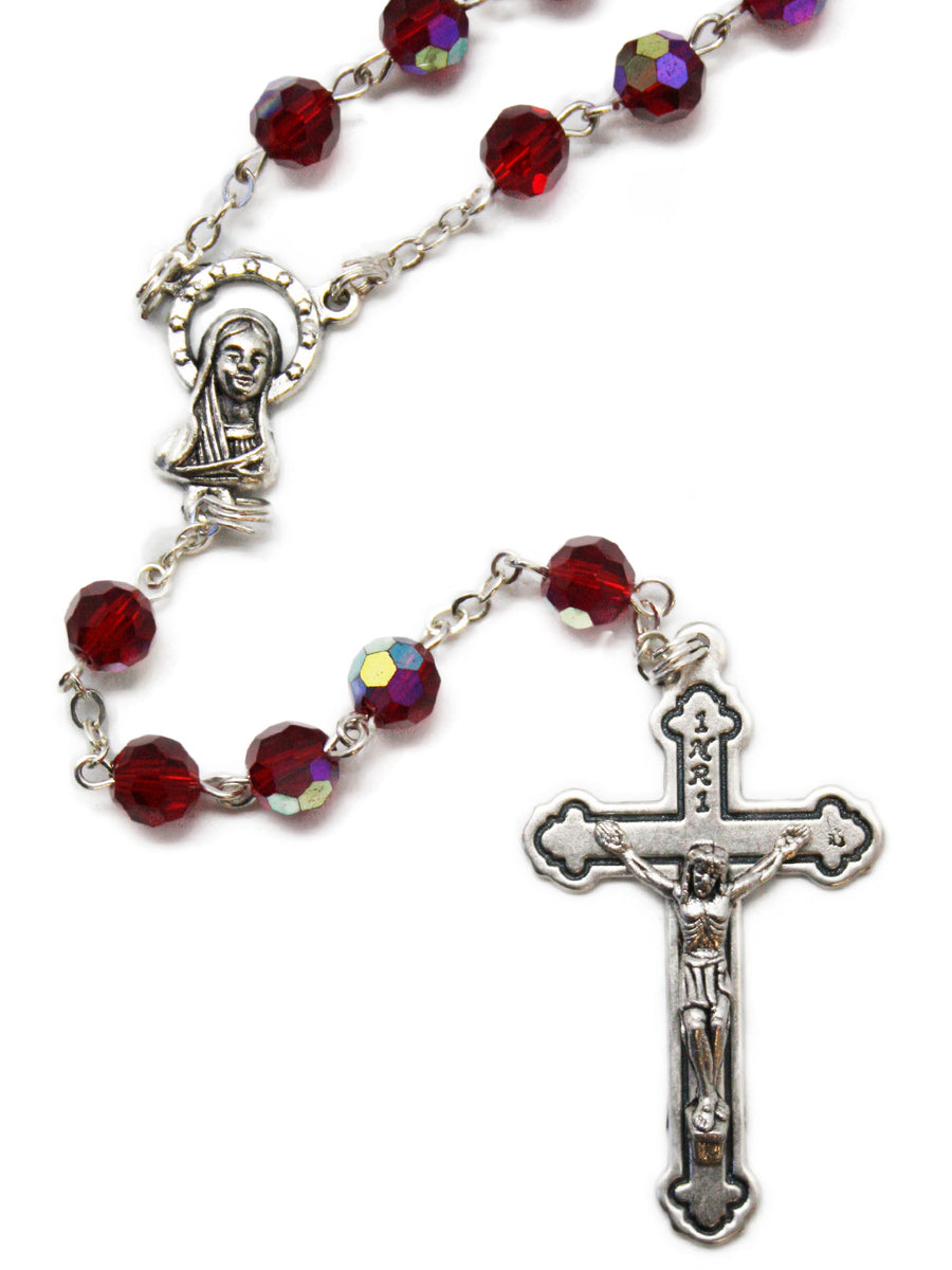 Tin Cut Crystal Rosary 6mm - Blue / Crystal / Black / Pink / Red / Sapphire