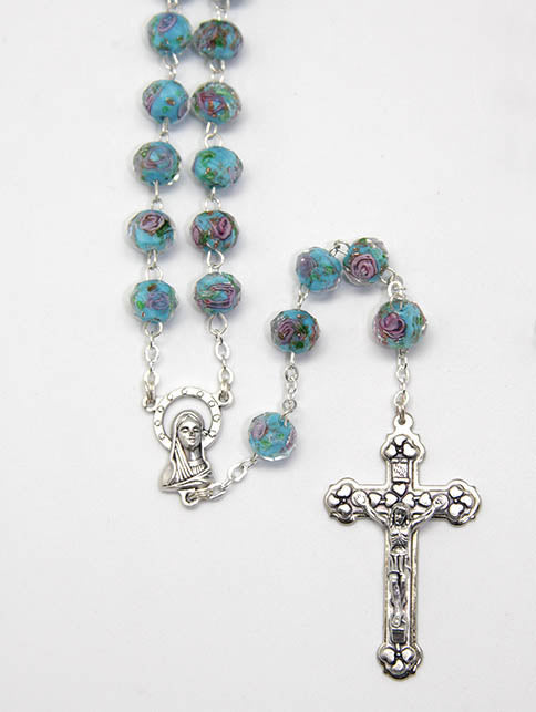 Glass Facet Rosary - Blue / Amythest / White