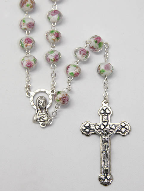 Glass Facet Rosary - Blue / Amythest / White