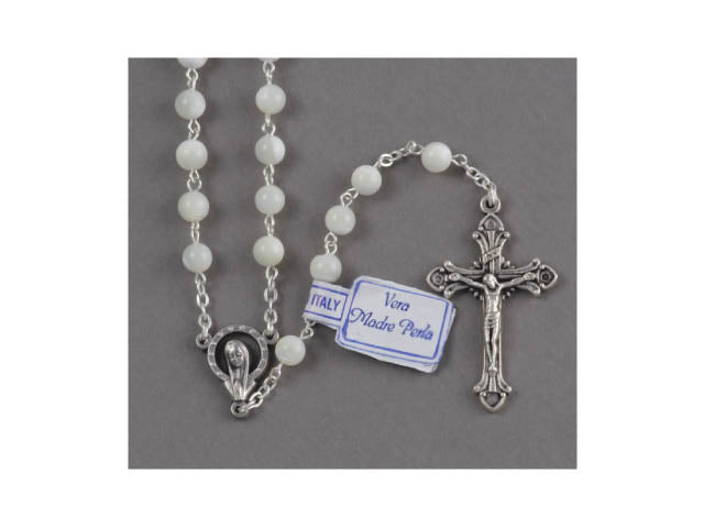 Silver Round Mother of Pearl Rosary